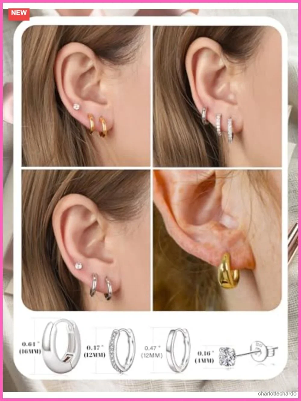 Sterling Silver Earring Set 4 Pair Hoop Stud Cubic Zirconia Hypoallergenic Gift